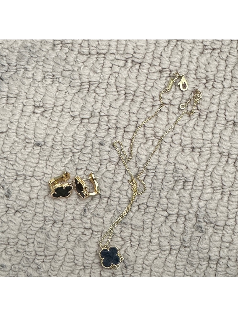 Gold-Tone Black Clover Necklace and Earrings Set